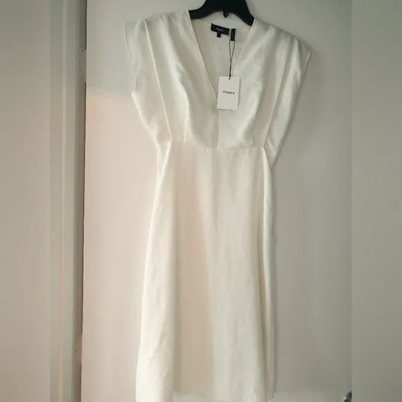 Theory white linen deep v easy dress - Picture 1 of 9